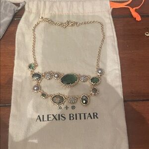Alexis Bittar Gold Necklace with Green and Pearl Accents